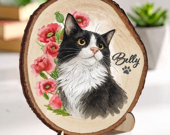 Custom Cat Portrait Wooden Sign, Pet Artwork Using Pet Photo, Cat Memorial Gift, Dog Picture Frame Wall Art Hanging, Cat Loss Sympathy Gift