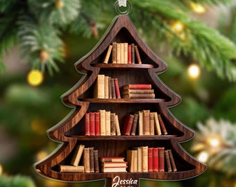 1 decorazione per albero di Natale, lettura vintage per amanti dei libri, ornamento a forma di cuore con corda, ornamenti piatti 2D per albero di Natale, graziose decorazioni natalizie in acrilico per