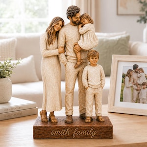 Personalized Custom Photo Figurine, Wooden Family Portrait Statue, Custom Couple Photo Gift, Anniversary Gift For Parents, Wedding Keepsake