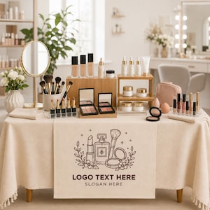 Caminho de mesa personalizado com logotipo, tecido para identidade visual da sua empresa, banner para exposição em feiras e mercados, decoração de estandes para feiras comerciais, sinalização para feiras de artesanato.
