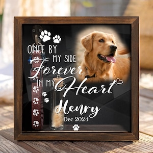 Personalized Memorial Pet Shadow Box with Pet Portrait Photo, Pet Keepsake Collar Holder, Loss Of Dog Sympathy Gift, Dog Memorial Gifts