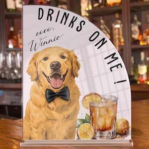 Custom Wedding Bar Menu Sign with Pet Portrait, Pet Signature Drink Sign, Dog Cat Cartoon Portrait Bar Menu, Wedding or Party Décor