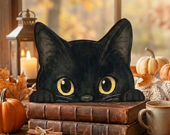 Retro Black Cat Shelf Sitter, Vintage Halloween Shelf Decor, Spooky Fall Home Accent, Halloween Cat Figurine, Housewarming Gift