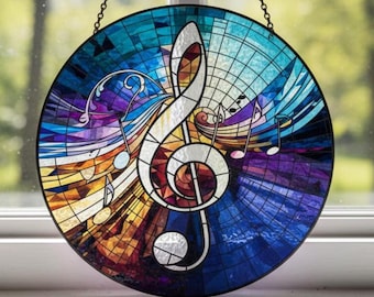 アート・デザイン・音楽 HOW TO WORK IN STAINED GLASS Music Note Stained Glass Window Panel, Glass Treble Clef, Fused