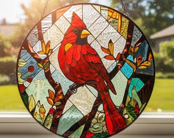 Red Cardinal Stained Glass Suncatcher, Cardinal Window Hanging