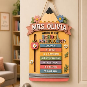 Personalized School Psychologist Door Sign, Teacher Classroom Door Decor, Coffee Cup Availability Sign, Custom Office Sign