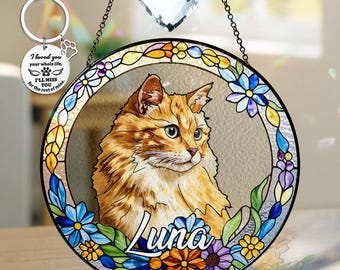 Tabby Cat Portrait Stained Glass Orange Cat Crystal Suncatcher Pet Memorial Dog Cat Loss Sympathy Remembrance Gift