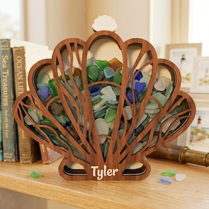 Personalized Seashell Memory Shadow Box, Custom Beach Keepsake Gifts, Wooden Shell Display Frame, Coastal Decor Gift, Ocean Lover Gift