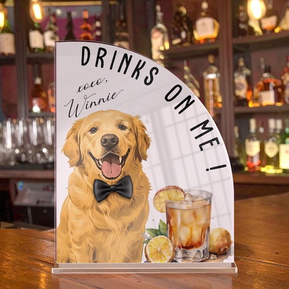 Custom Wedding Bar Menu Sign with Pet Portrait, Pet Signature Drink Sign, Dog Cat Cartoon Portrait Bar Menu, Wedding or Party Décor