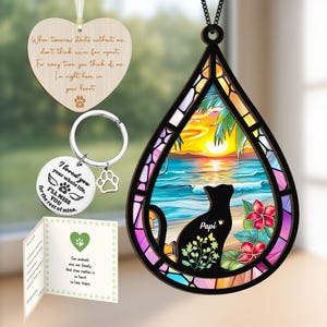 Cat Memorial Suncatcher Loss Of Cat Keychain Pet Paw Ornament Handmade Cat Sympathy Card Name Cat Lovers Gifts Pet Passing Remembrance