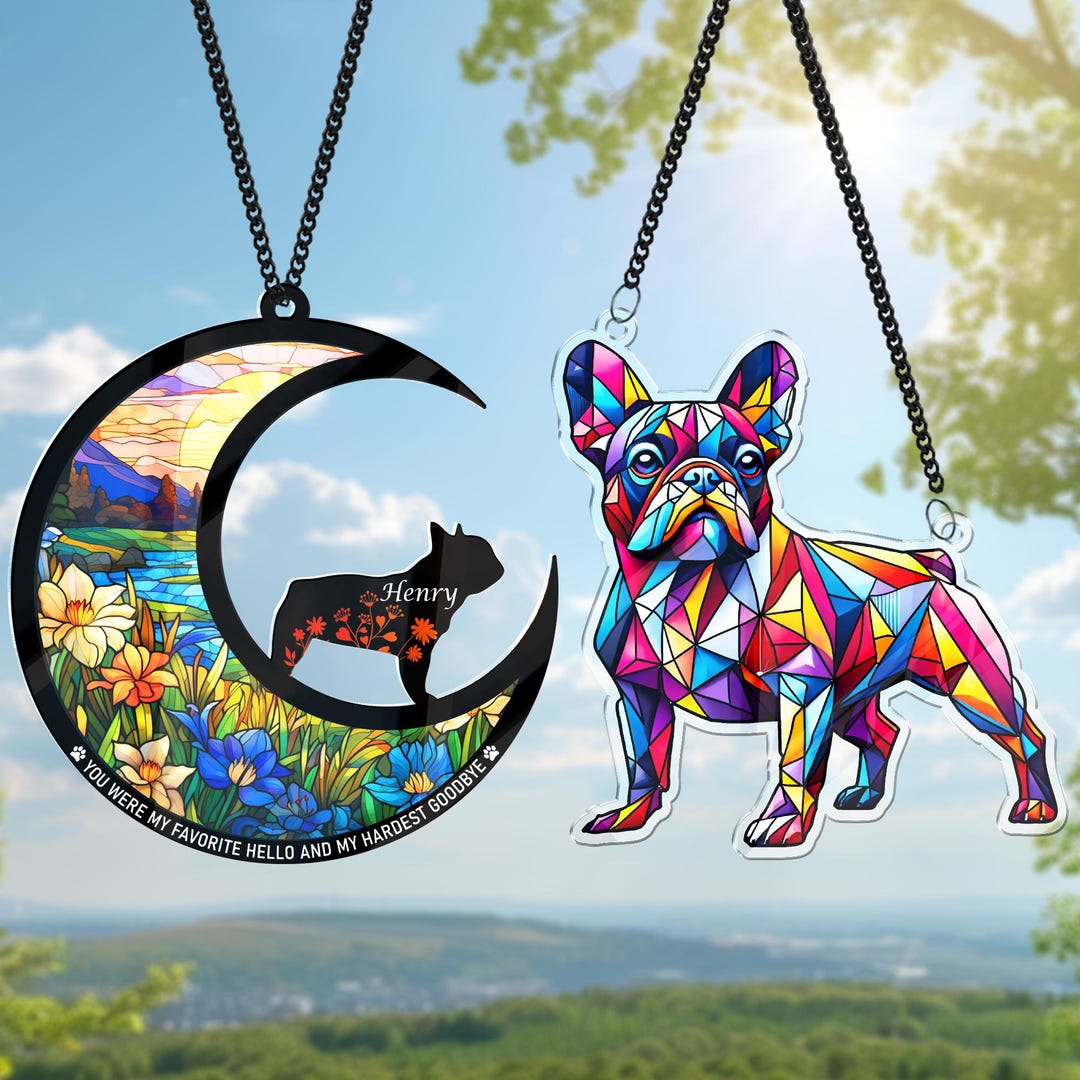 Cat window hanging stained glass, cat sun catcher hanging
