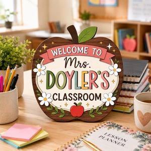 Personalized Teacher Apple Door Sign, Custom Classroom Name Sign ...