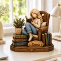 Personalized Book Lover Wooden Figurine, Custom Name Reading Girl Desk Decor, Bookshelf Decor, Gift for Reader Women product logo