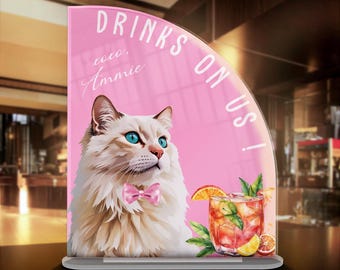 Cat Portrait Wedding Bar Menu Sign Personalized Acrylic Dog Cat Watercolor Photo Signature Cocktail Drink Party Décor Gift For Bride Groom