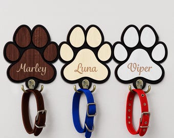Personalisierter Hundeleinenhalter, Benutzerdefinierter Holzpfotenabdruck Wandhakenregal, Hundeleinenaufbewahrung Halsbandhaken, Hundenamenaufhänger, Geschenk für Tierliebhaber