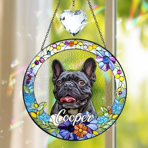 French Bulldog Portrait Stained Glass Crystal Suncatcher Pet Memorial Dog Cat Loss Sympathy Remembrance Gift