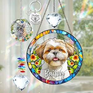 Shih Tzus Loss Memorial Stained Glass Loss Of Shih Tzus Dog Suncatcher Pet Portrait Ornament Crystal Hanging Cat Keychain Bereavement Gifts