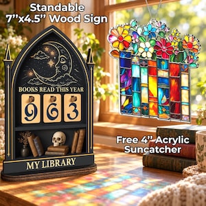 Books Read This Year Tracker, Wooden Reading Counter Gift Set, Book Lover Gift, Home Library Decor