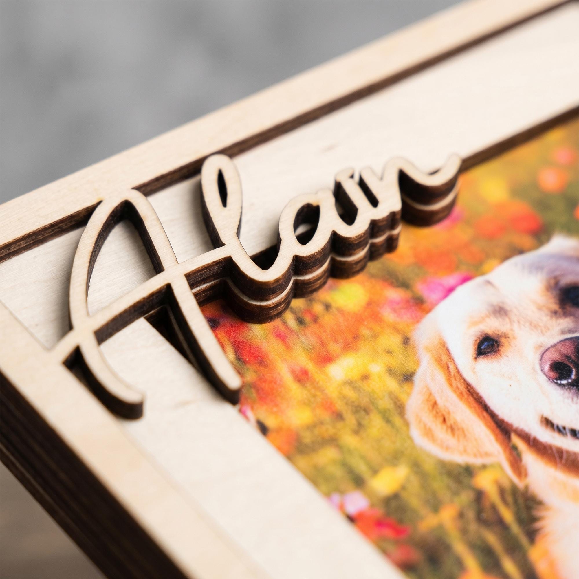 Personalized Pet Memorial Wooden Frame, Custom Dog Photo Gift, Pet Loss ...