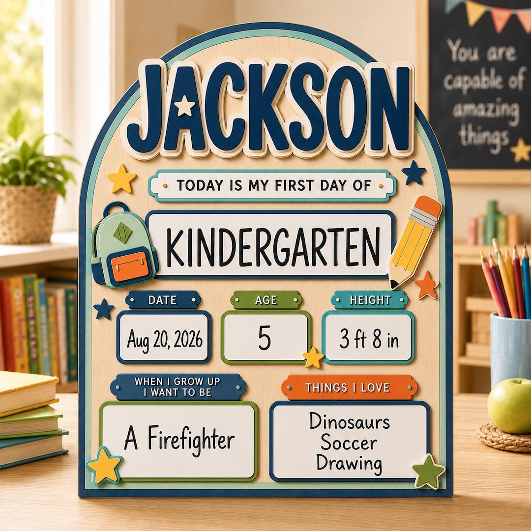 Custom Back to School Sign, First Day of School Board, Preschool Kindergarten Photo Prop, 