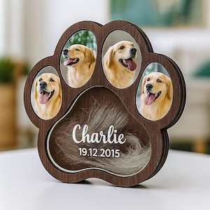 Custom Wooden Pet Fur Keepsake Box Picture Frame, Pet Paw Memorial Card, Pet Ashes Teeth Hair Box Pet Lover Sculpture Paw Print Memorial