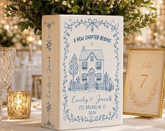 Custom House Portrait Book Vase, Personalized Home Address Vase, New Home Ceramic Vase, Realtor Closing Gift, Housewarming Gift For Couple