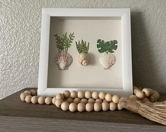 Watercolor, Sea glass, Succulents, Potted Plants, Seashells art, wall decor