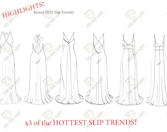 Fashion Flat Sketch Template – Slip Dress CAD Vector (ai, png, pdf) Digital Download