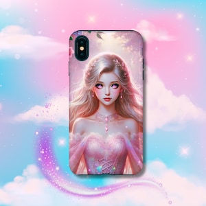 Fantasy Pink Digital Art Portrait of a Blond Woman in Crystal Jewelry, Ethereal Character Design for Dreamy Fantasy Art Lovers, Gift For Her
