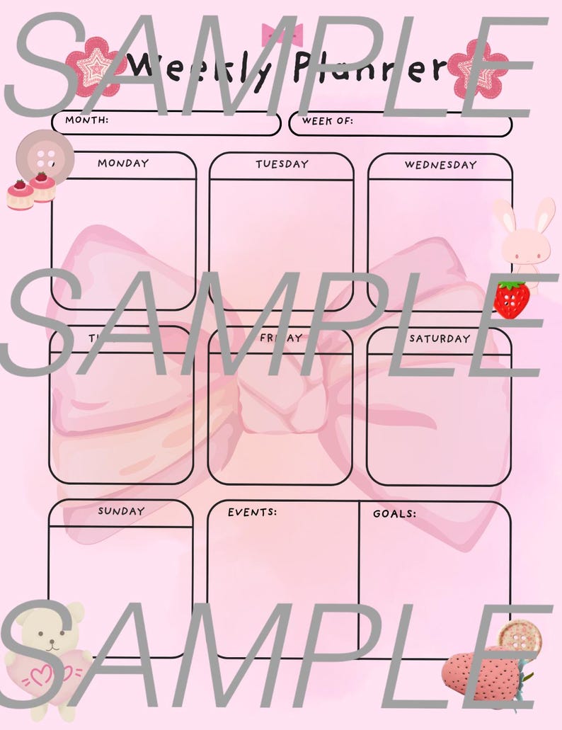 Kawaii Weekly Planner Printable | Pink Cute Aesthetic Planner | Soft ...