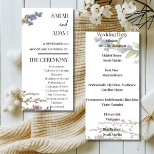 Minimalist Wedding Program Template, Modern Wedding Program, Minimal Wedding Program, Printable wedding WildflowerProgram , Instant Download