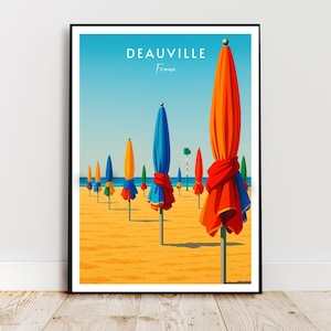 Travel Wall Art - Deauville, Normandy, France, Europe, Parasols, Beach - Modern Art, Poster, Gift, Print