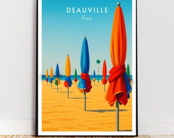 Travel Wall Art - Deauville, Normandy, France, Europe, Parasols, Beach - Modern Art, Poster, Gift, Print