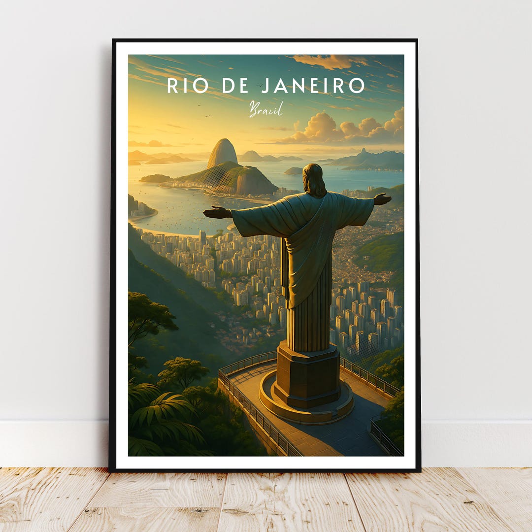 Visit Rio Poster Travel Wall Poster - Rio De Janeiro, Brazil, America, Corcovado ...