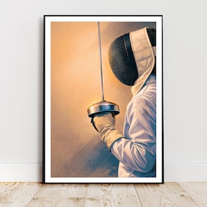 Sports wall poster - Fencing, fencer, sword, combat sport - modern art, poster, gift, print