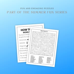 Summer Word Search, Printable Puzzles, Kids and Adults, Summer Word Puzzle Game