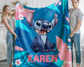 Personalized Lilo & Stitch Blanket: Custom Name Minky or Sherpa