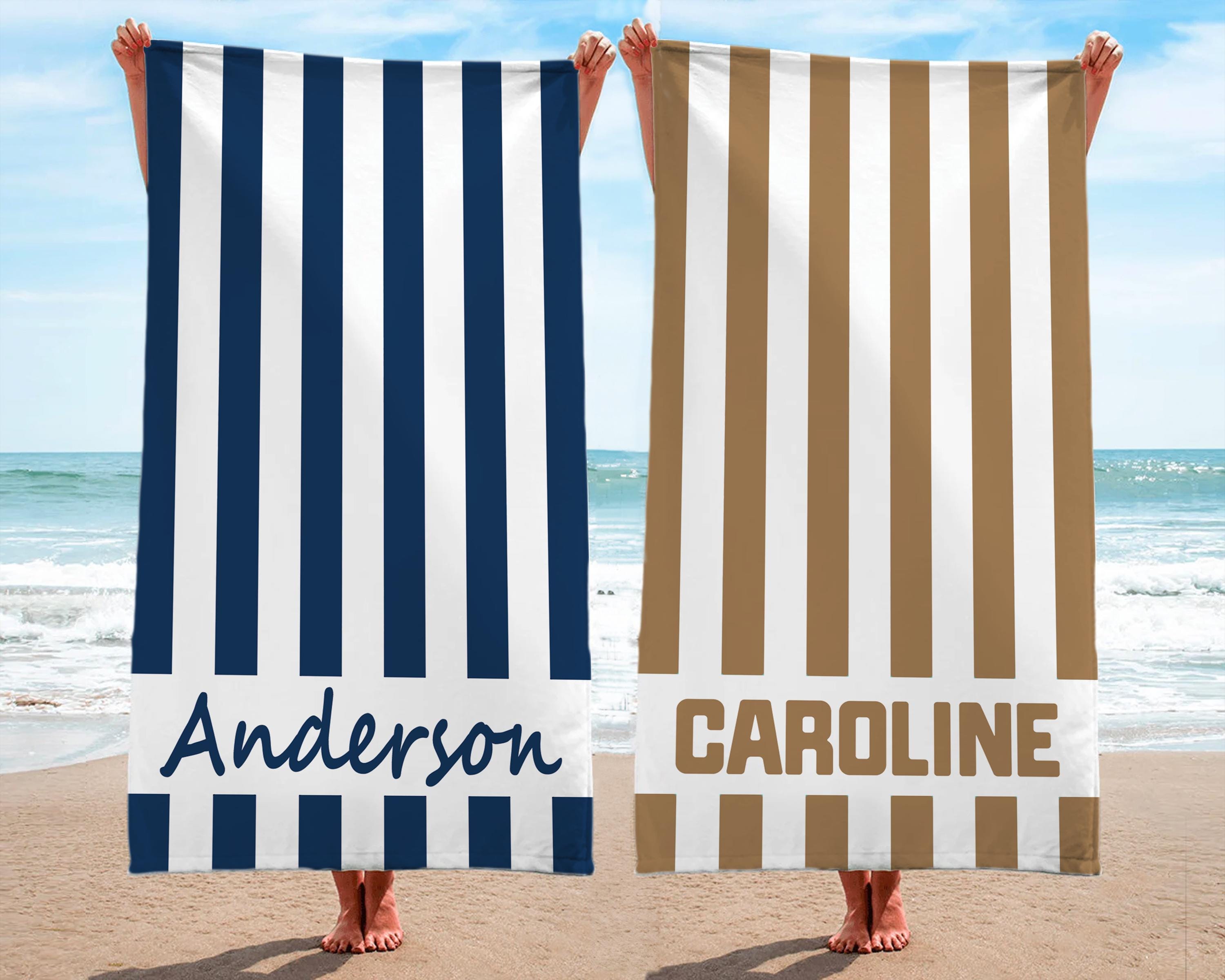 Personalized Striped Beach Towel: Custom Name Retro Bath Towel