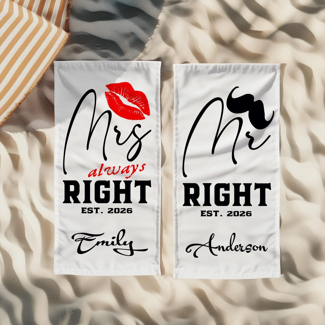 Personalized Mr. Moustache & Mrs. Lips Couple Beach Towel: Retro ...