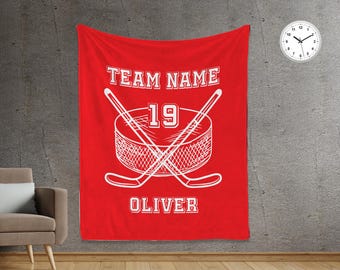 Personalized Ice Hockey Blanket: Custom Name & Number, Minky or Sherpa