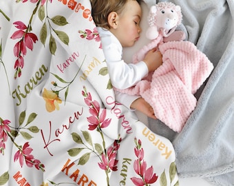Personalized Wildflower Baby Blanket: Minky or Sherpa, Custom Nursery Decor