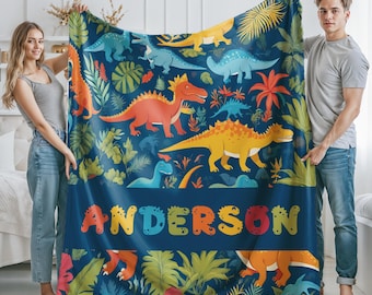 Personalized Dinosaur Blanket: Custom Name Kids Baby Blanket