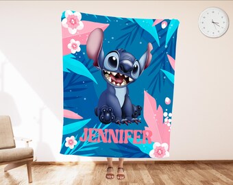 Personalized Lilo & Stitch Blanket: Custom Name Minky or Sherpa
