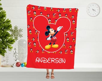 Personalized Mickey Mouse Minky Blanket, Custom Disney Gift