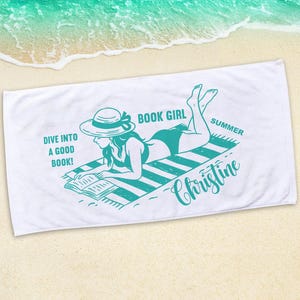 Personalized Book Girl Summer Towel, Retro Summer Beach Book, Book Lover Gift, Gift for Young Adult, Romance Fantasy Novel Fan, Hot Girls