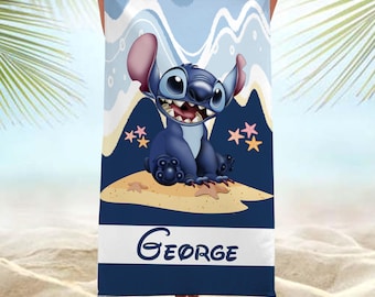 Personalized Stitch Beach Towel: Custom Kids Fan Gift