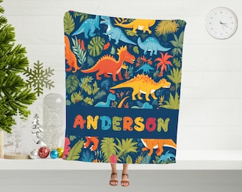 Personalized Dinosaur Blanket: Custom Name Kids Blanket