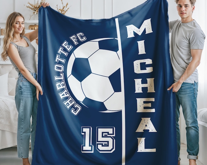 Personalized Soccer Team Blanket: Custom Name Minky Sherpa Football Blanket