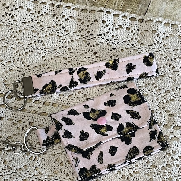 Sale! Now includes matching key fob, Mini wallet, ID wallet, card wallet, wristlet, , mom, dad, teens, cheetah, leopard, animal print,pink