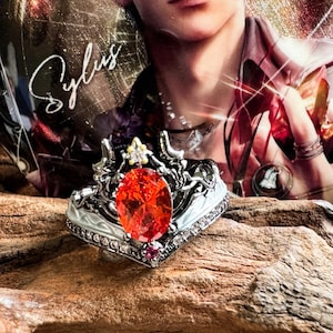 Ispirato all&#39;amore e allo spazio profondo / Sylus / Anello con zirconi rosso fuoco / Anello con corno di drago サイラス,진운 爱と深空, 러브앤딥스페이스, 기욱, 심성훈, 이서언